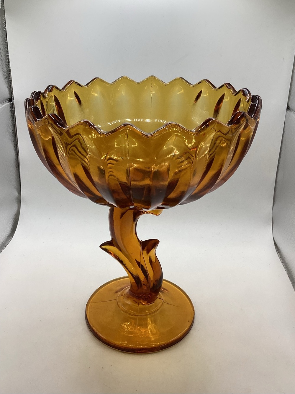 Vtg Indiana Glass Amber pedestal compote dish